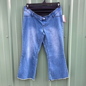 Women's Maternity Crop Flare Frayed Hem Jeans Pants Size S